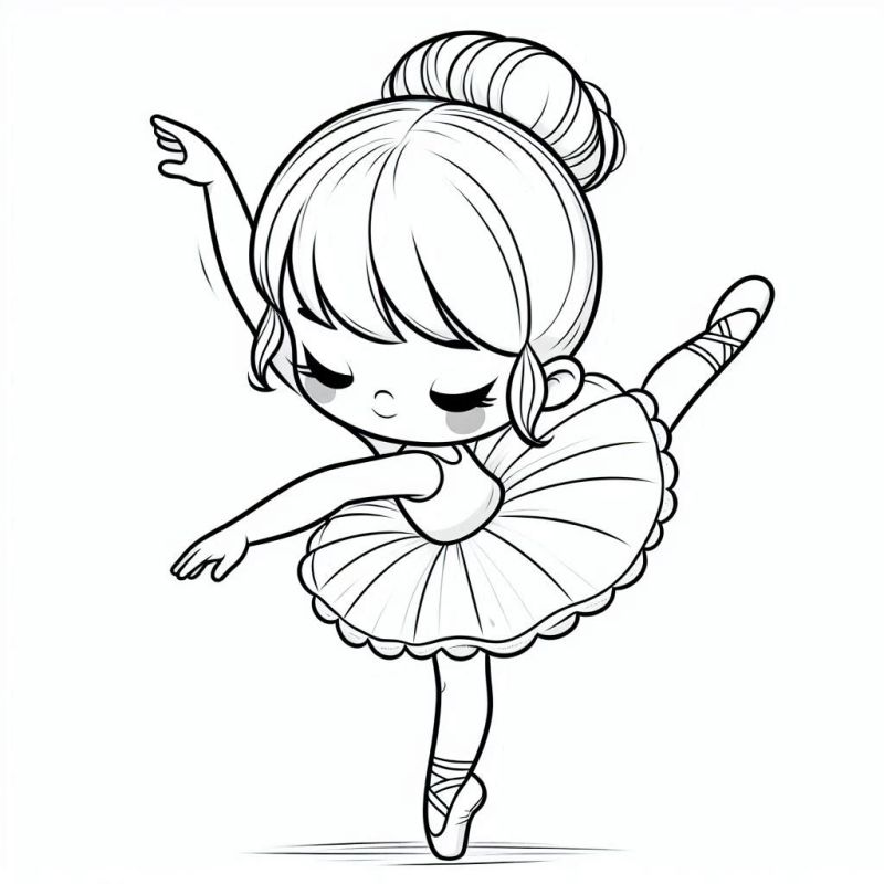 Desenho preto e branco de uma bailarina graciosa para colorir