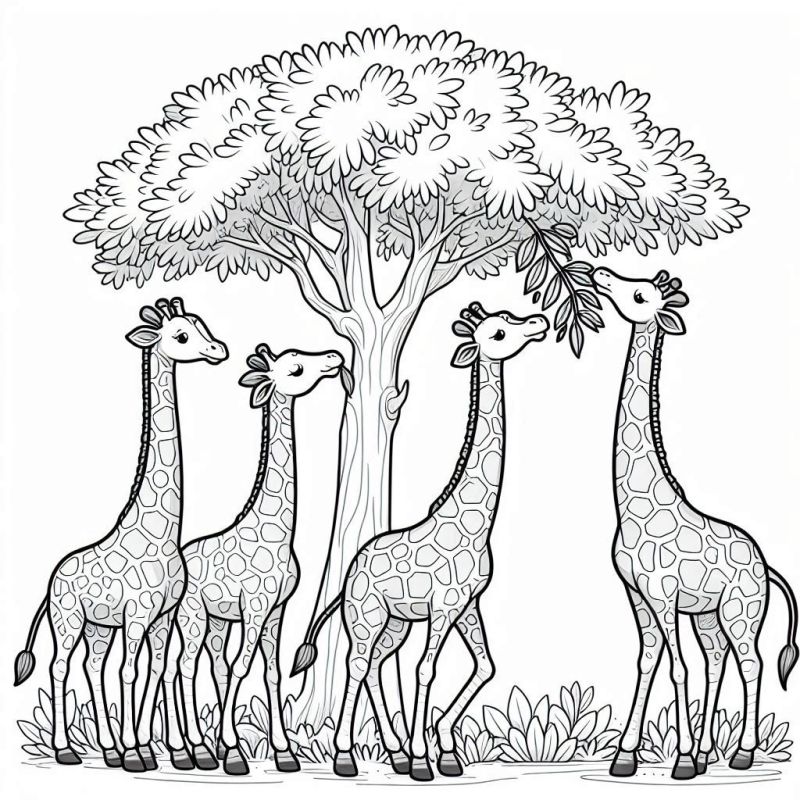 Desenho de Cena com Girafas para Colorir