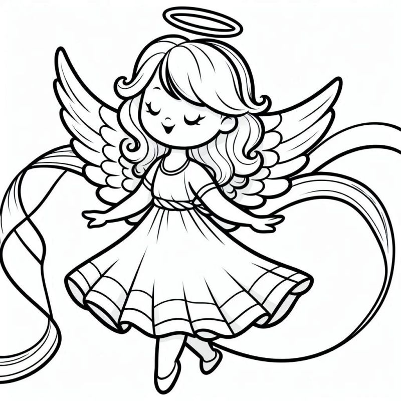 Desenho de Anjo Fofo com Expressão Amigável para Colorir