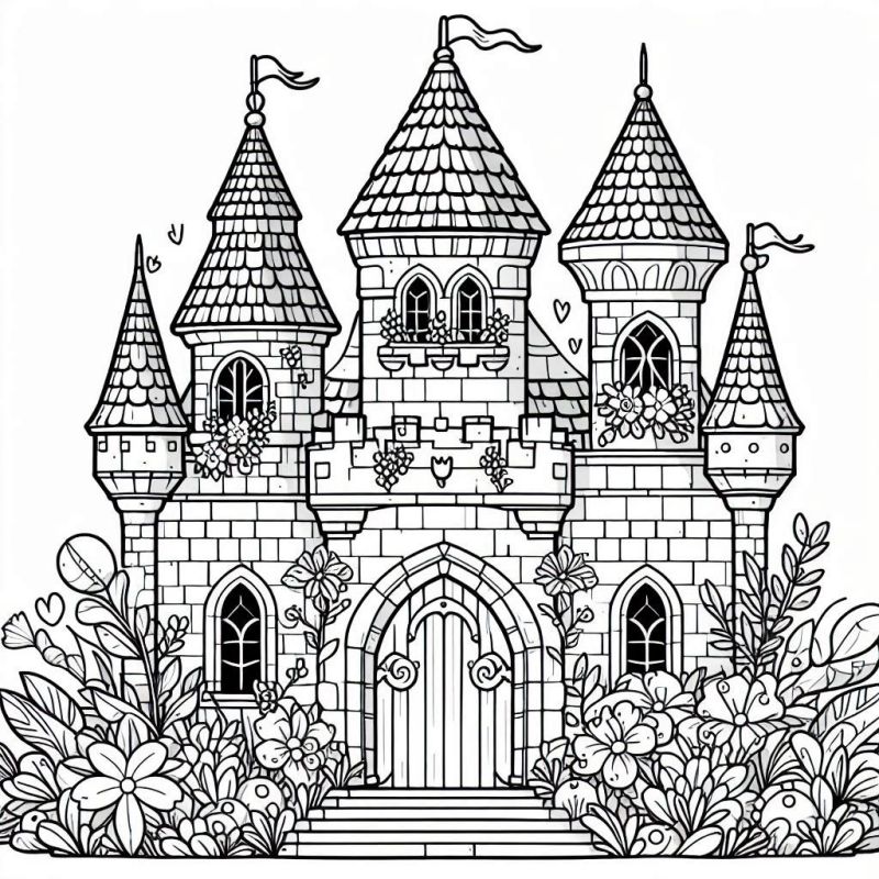 Desenho detalhado de castelo clássico para colorir