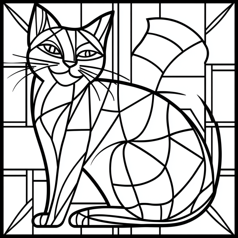 Gato Mosaico Estilo Vitral para Colorir