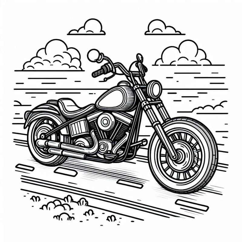 Desenho de Moto Clássica com Pneus Largos para Colorir