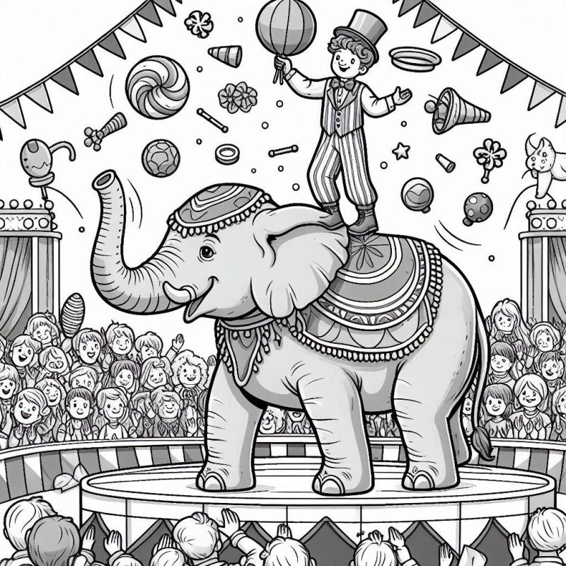 Desenho Detalhado de Circo com Elefante para Colorir