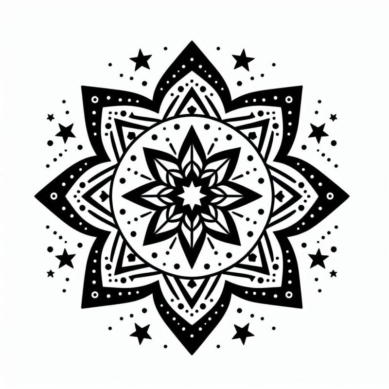 Mandala detalhada para colorir com estrela de oito pontas e padrões geométricos