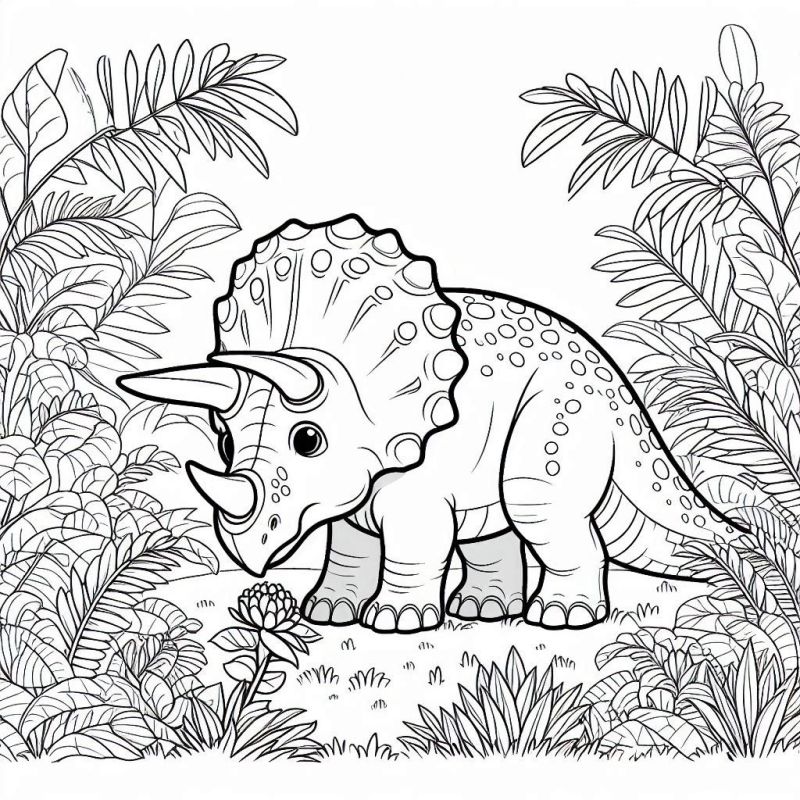 Desenho de Triceratops Detalhado para Colorir