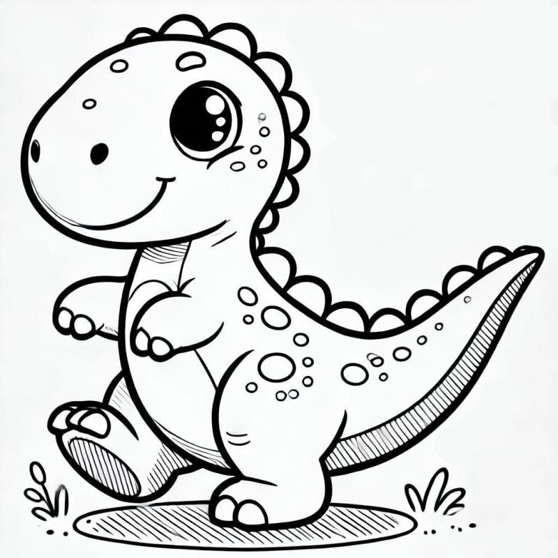 Desenho de dinossauro fofo e caricato para colorir