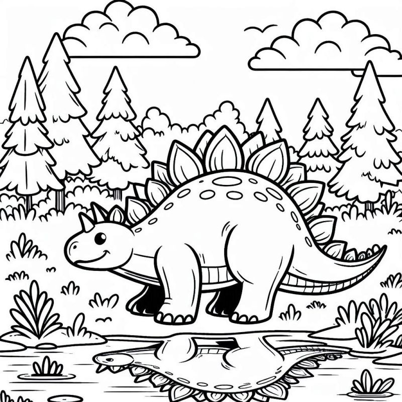 Desenho de Dinossauro Amigável para Colorir