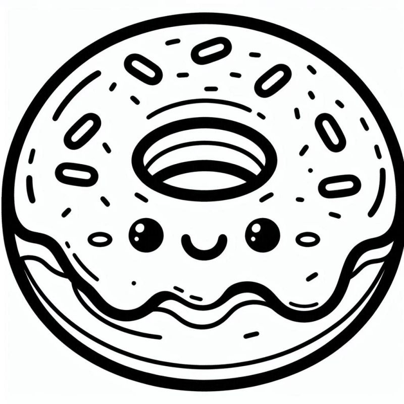 Desenho de donut sorridente para colorir