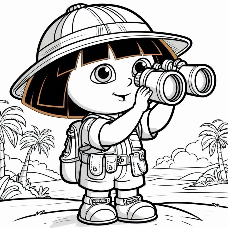 Desenho da Dora Aventureira em Roupas de Exploradora para Colorir