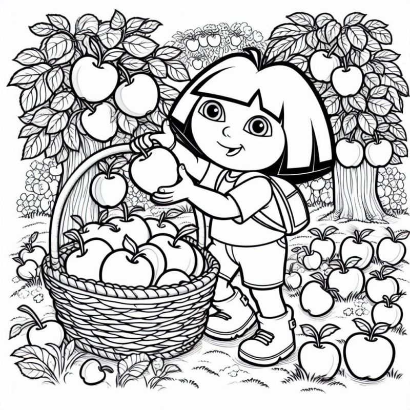 Dora Aventureira em Cena de Colheita para Colorir