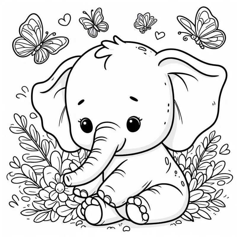 Desenho de Elefante Bebê Muito Fofo para Colorir