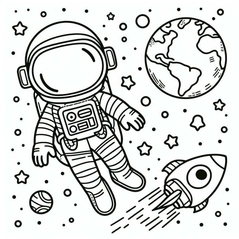 Desenho de Astronauta Flutuando no Espaço para Colorir