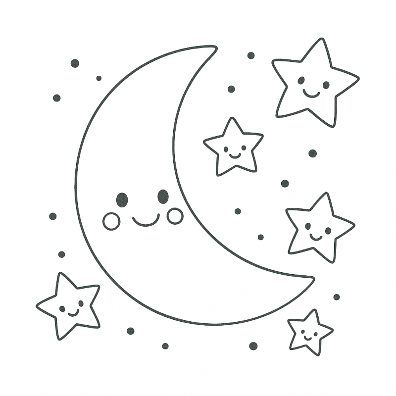 Desenho da Lua e Estrelas Alegres para Colorir
