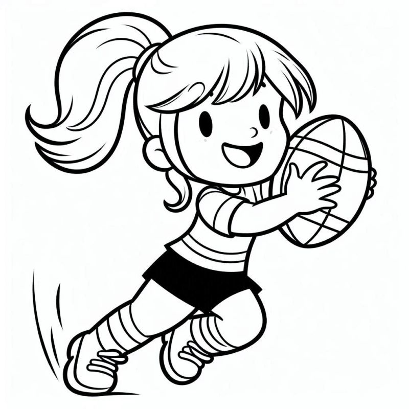 Menina jogando rugby para colorir