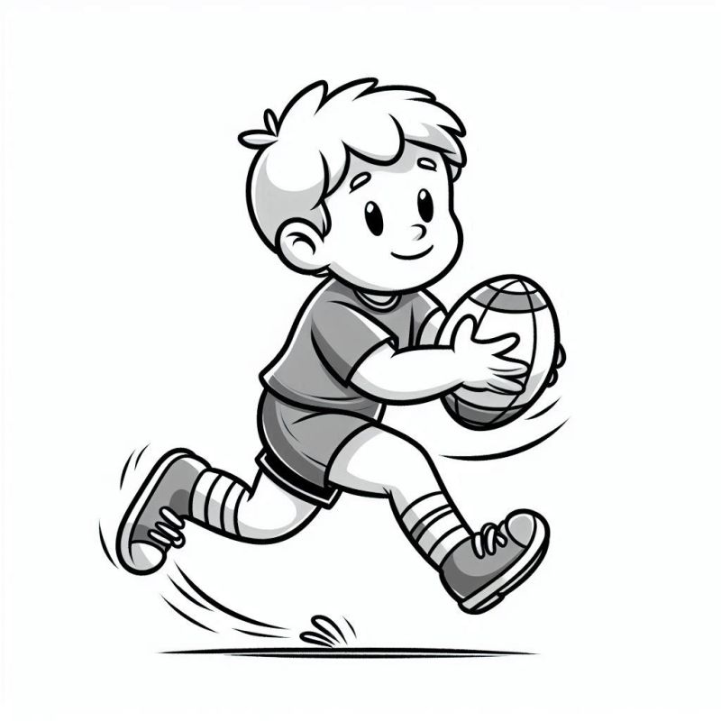 Criança Correndo com Bola de Rugby - Desenho para Colorir