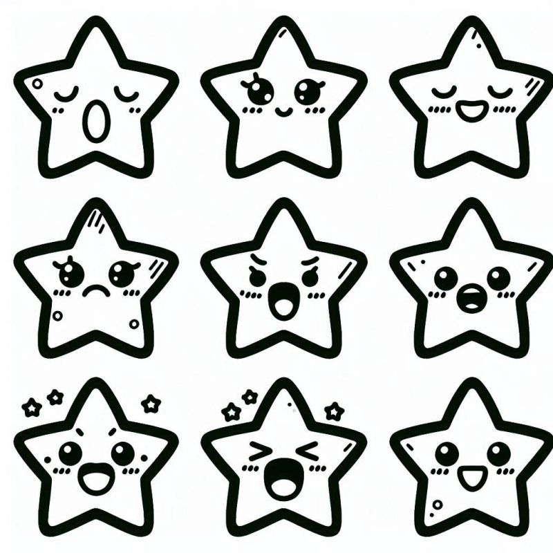 Desenho de Estrelas com Expressões Faciais para Colorir