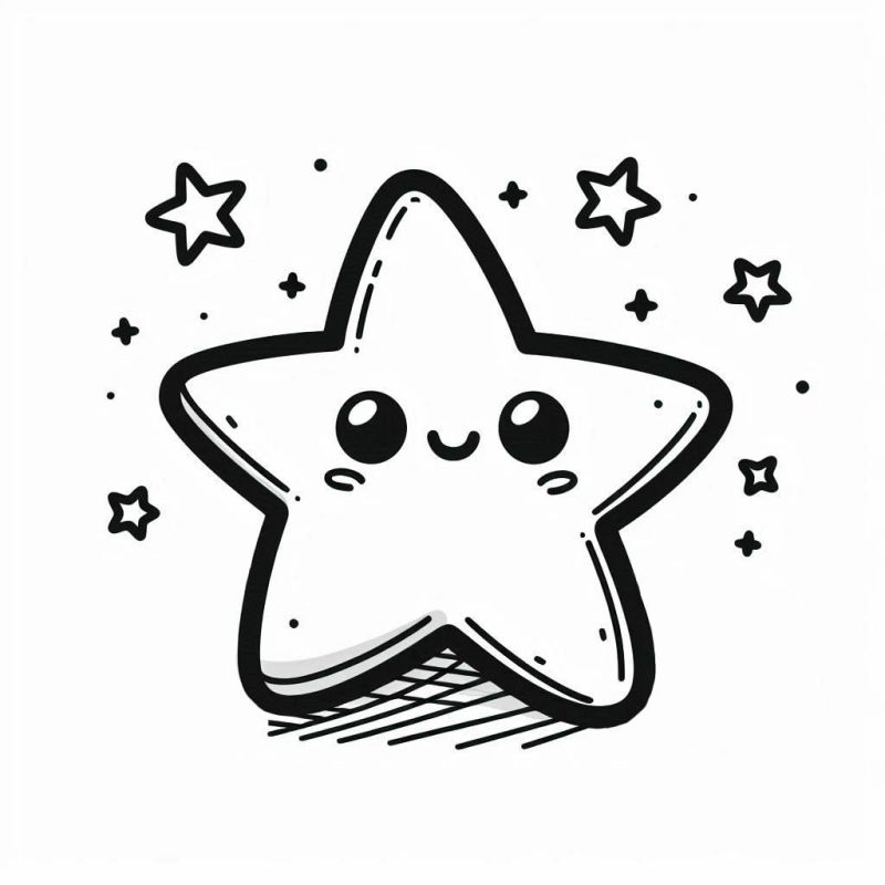 Desenho de estrela grande com expressão kawaii para colorir