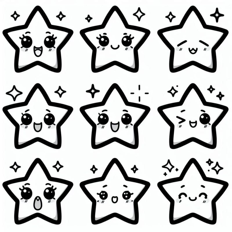 Nove Estrelas Cartoon com Emoções para Colorir