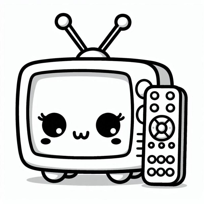 Desenho de Televisão Kawaii com Controle Remoto para Colorir