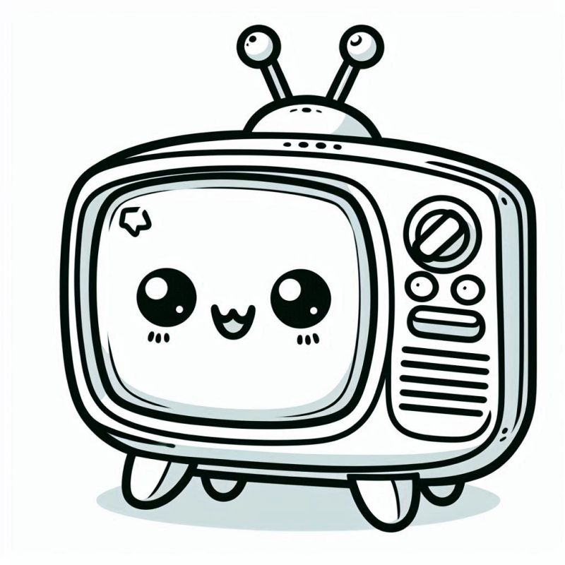 Desenho de TV antiga kawaii para colorir, ideal para crianças