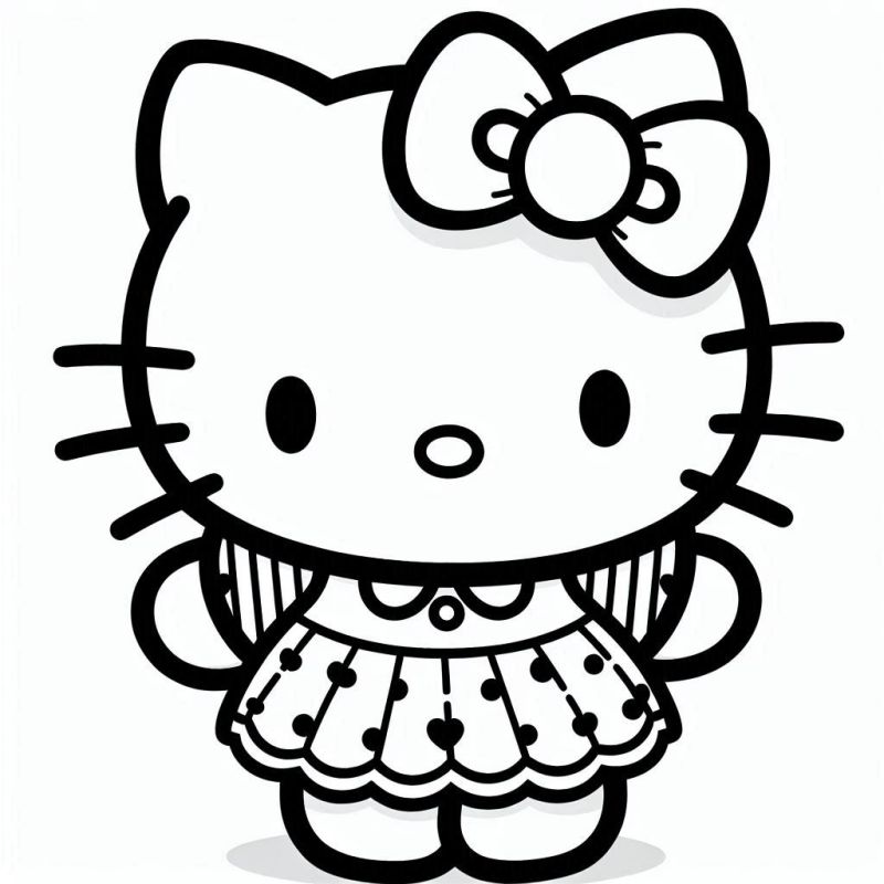 Hello Kitty: Expressão em Preto e Branco para Colorir