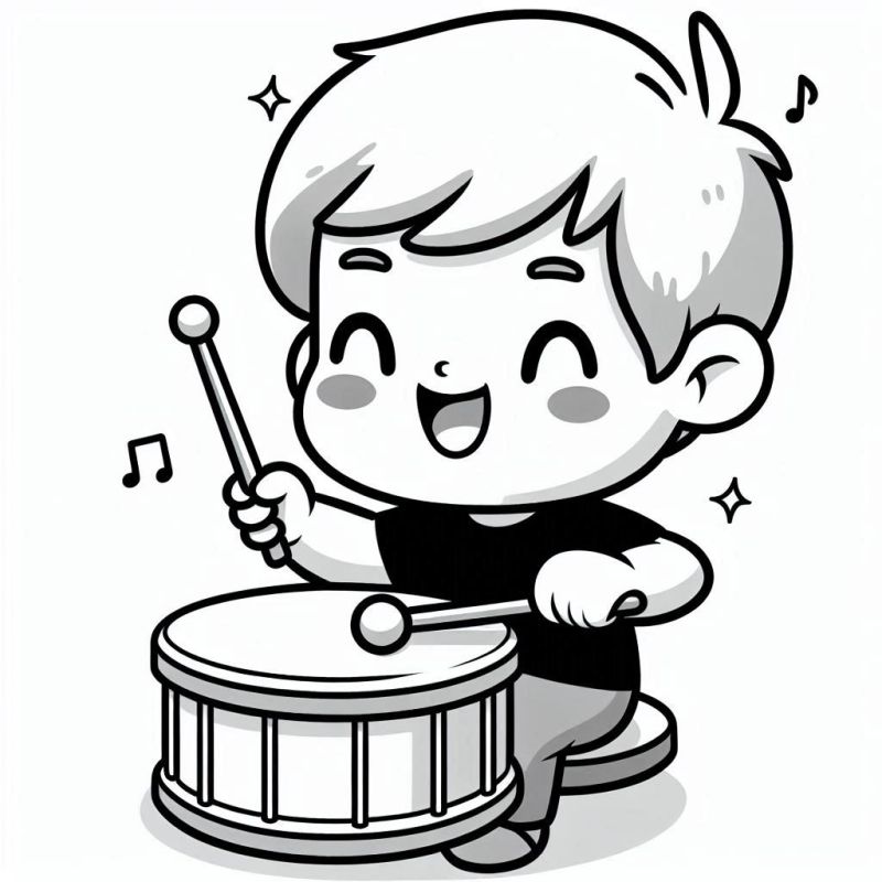 Desenho de Criança Feliz Tocando Bateria