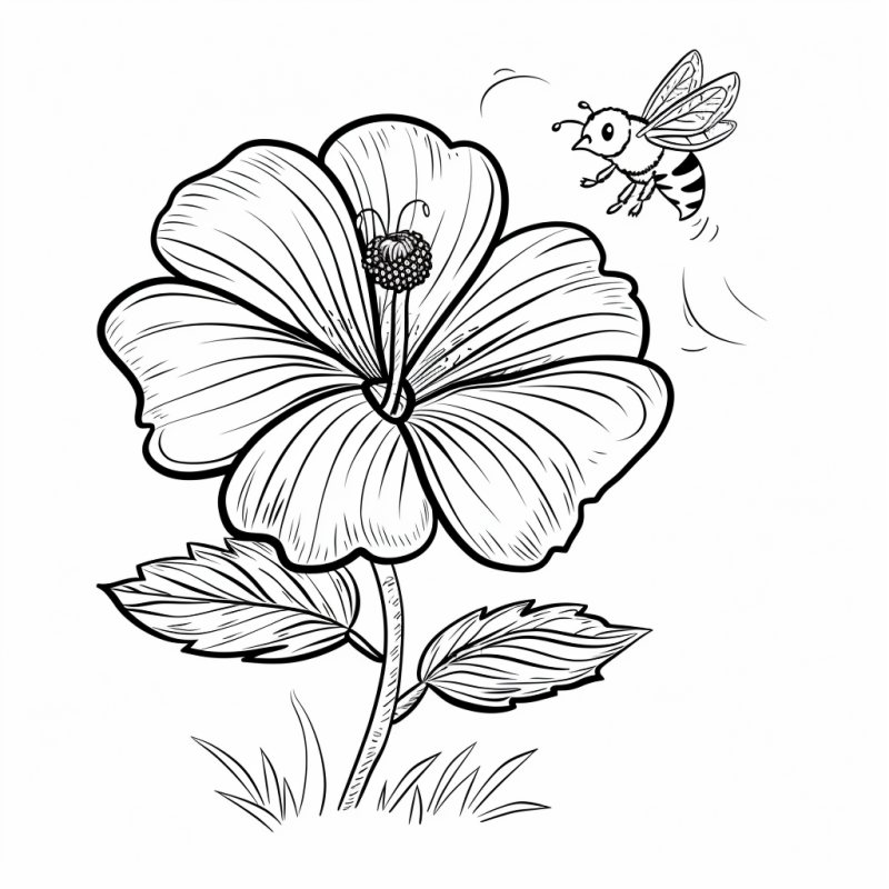 Desenho Floral com Abelha para Colorir