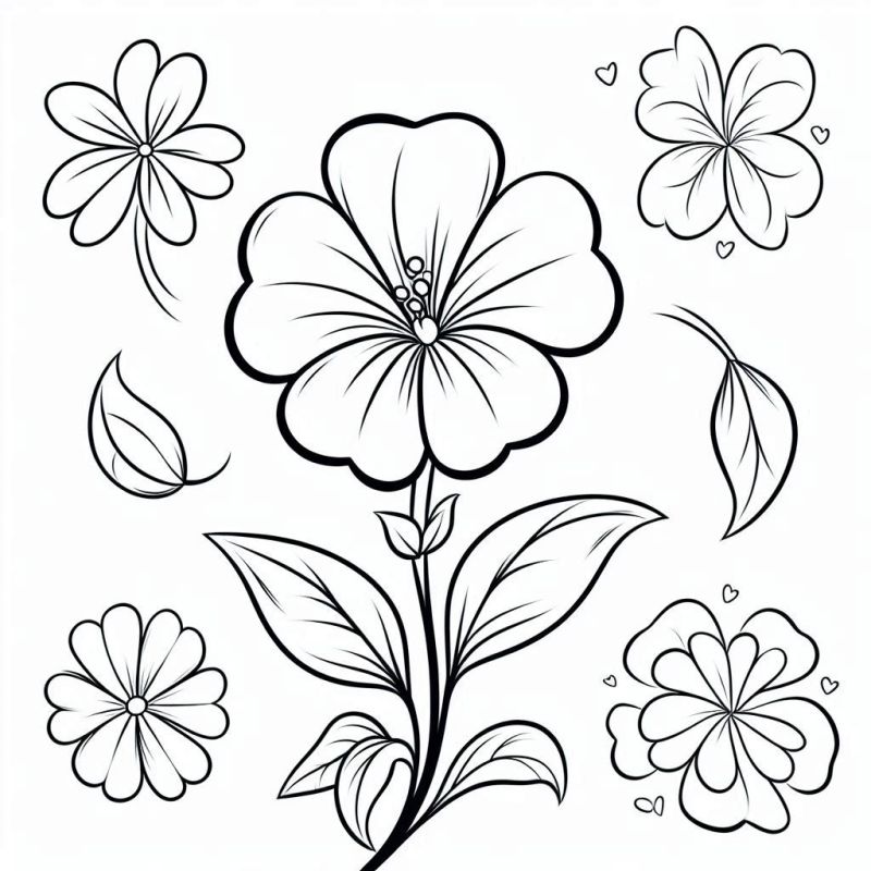 Desenho de flores com corações para colorir e imprimir