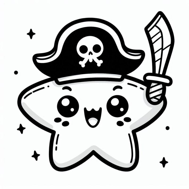 Desenho de Estrela do Mar Kawaii com Chapéu de Pirata para Colorir