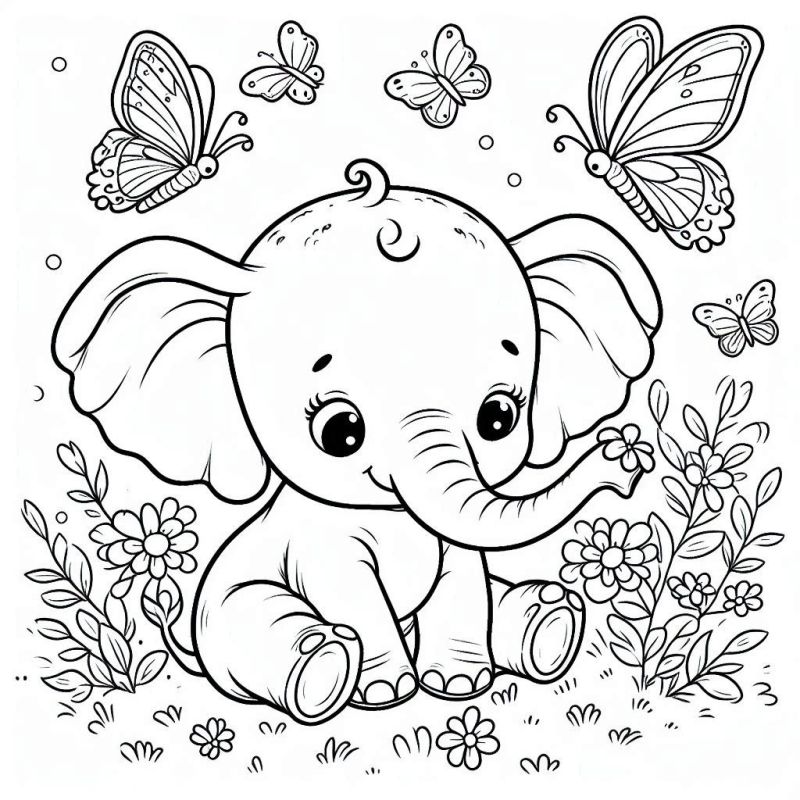 Desenho Adorável de Elefante Bebê para Colorir