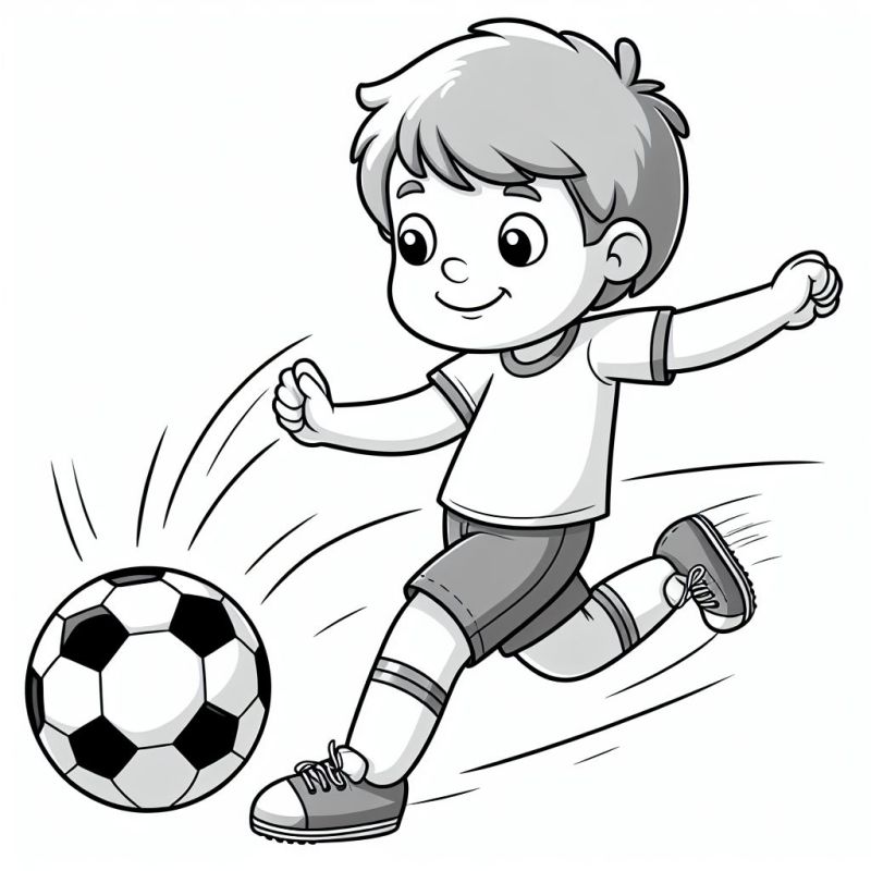 Imagem de menino jogando futebol, perfeito para colorir