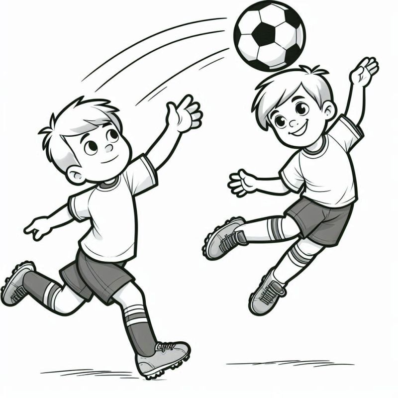 Desenho de Dois Garotos Jogando Futebol para Colorir