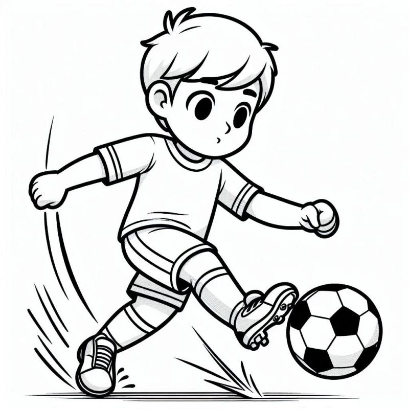 Menino Jogando Futebol para Colorir