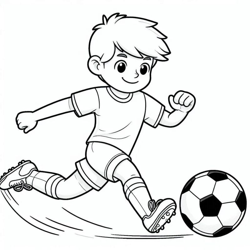 Desenho do Garoto Jogando Futebol para Colorir