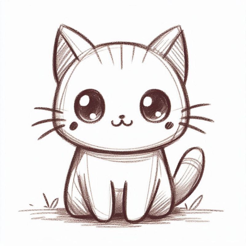 Desenho de Gato Estilizado Estilo Chibi para Desenhar