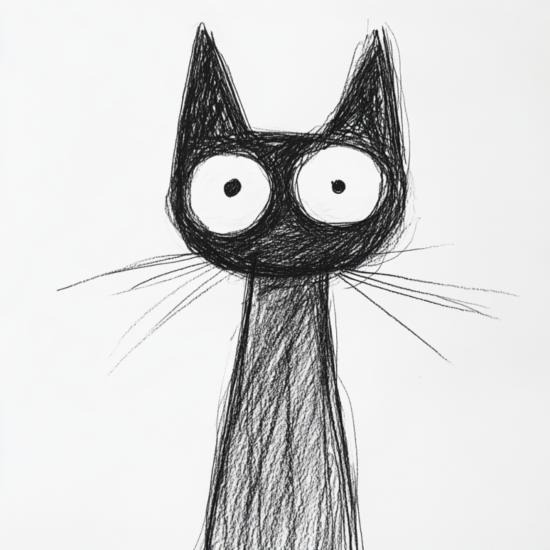 Desenho Simples de Gato com Olhos Grandes