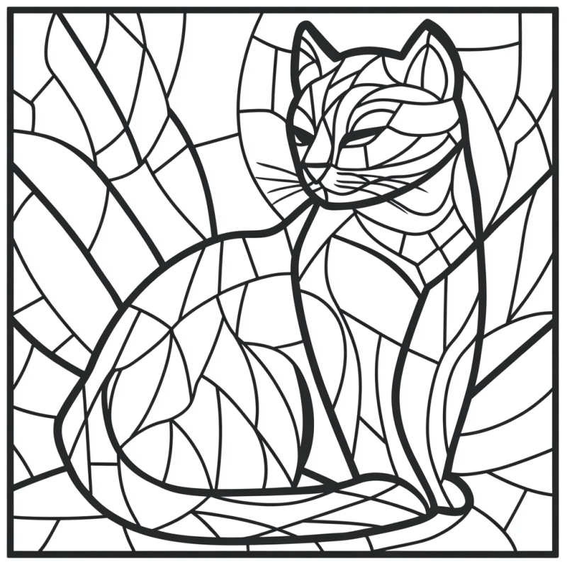 Desenho de Gato em Estilo Mosaico para Colorir