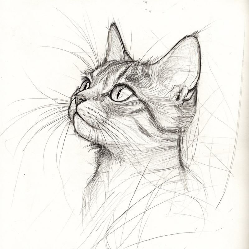 Desenho Realista de Gato em Preto e Branco para Colorir