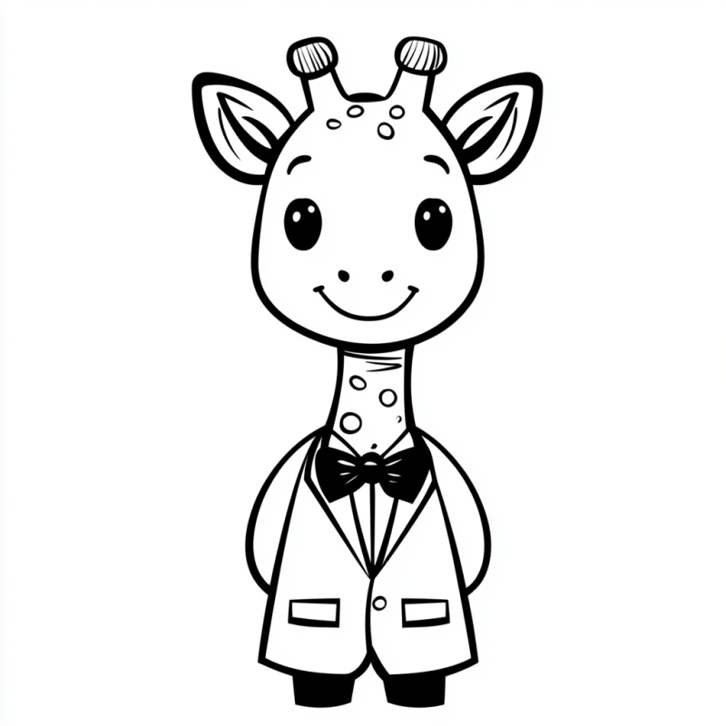 Desenho de girafa cartoon fácil de colorir, com roupa formal e expressão amigável