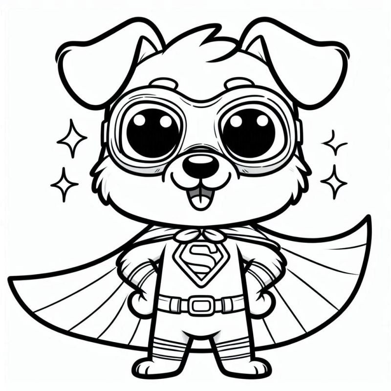 Desenho de um cachorro super-herói para colorir