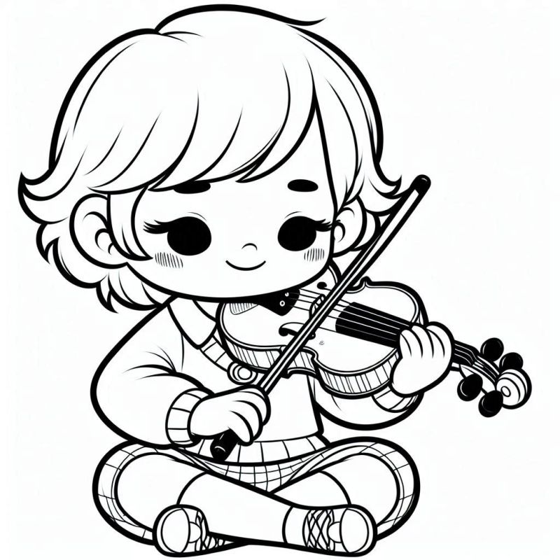 Desenho de criança tocando violino em estilo animado