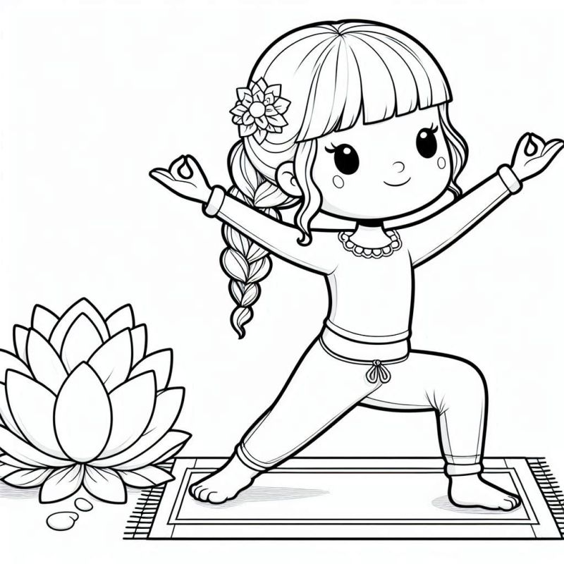 Desenho para Colorir de Menina Praticando Ioga