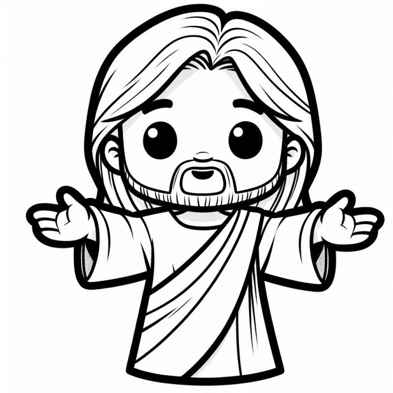 Desenho estilo chibi de Jesus para colorir com traços simples