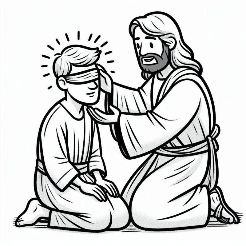 Jesus Curando Jovem Cego: Um Desenho Inspirador para Colorir