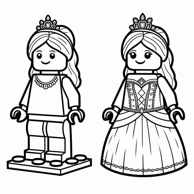 Desenho de princesas Lego lado a lado para colorir grátis