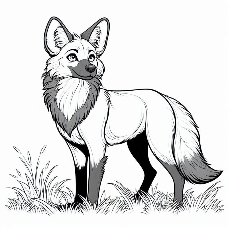 Desenho estilizado de lobo-guará para colorir