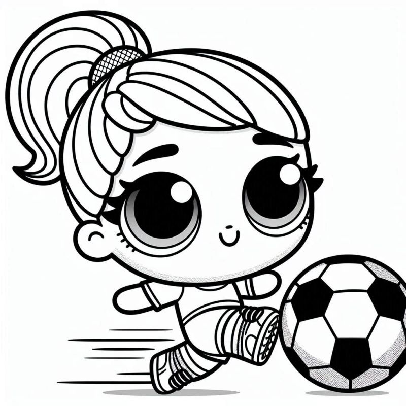 Menina jogando futebol para colorir da linha de bonecas LOL