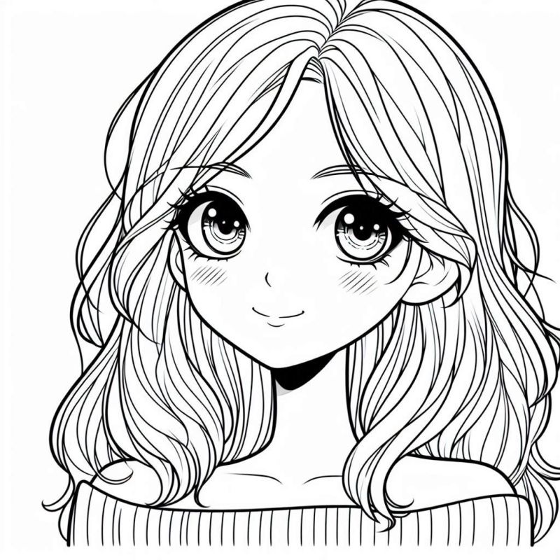 Encantador Desenho de Menina em Estilo Mangá para Colorir