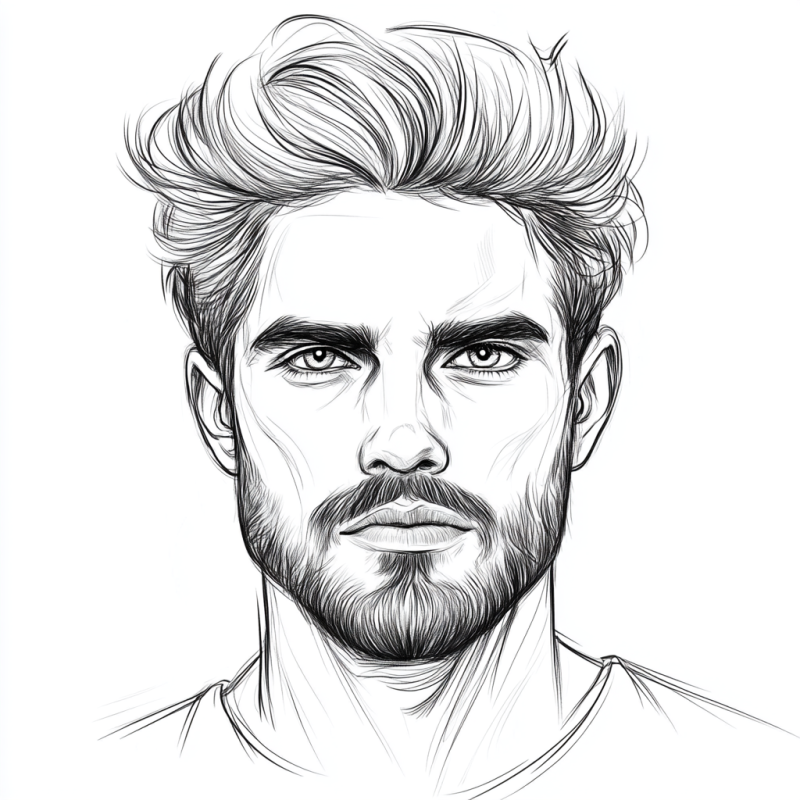 Desenho em preto e branco de um rosto masculino estilizado para colorir