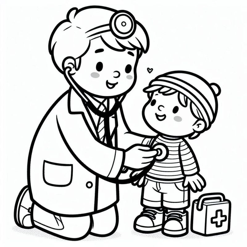 Desenho de Médico Examinando Criança para Colorir